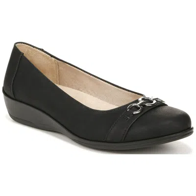 Lifestride Ideal Ballet Flats Womens Black Faux Suede Slip On Shoes Khd2755