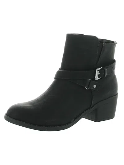 Lifestride Ionic Womens Faux Leather Block Heel Ankle Boots In Black