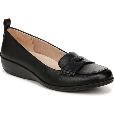 Lifestride Ivonne Womens Padded Insole Manmade Loafers In Black Faux Leather