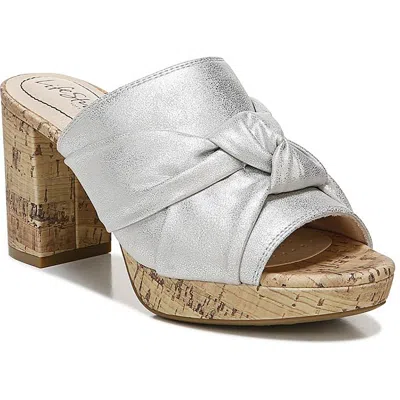 Lifestride Laguna Womens Peep Toe Slip On Heels In Silver
