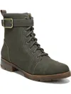 Lifestride Liverpool Womens Faux Leather Zipper Combat & Lace-up Boots In Green
