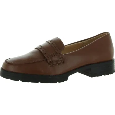 Lifestride London Womens Faux Leather Slip On Loafers In Brown