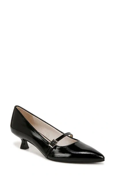 Lifestride Madelyn Mary Jane Pointed Toe Kitten Heel Pump In Black Faux Patent