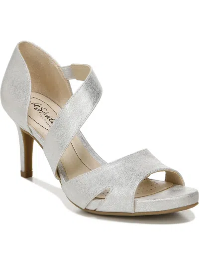 Lifestride Mega Womens Comfort Insole Slip On Heel Sandals In Silver