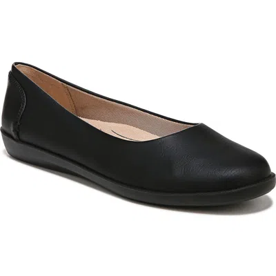 Lifestride Nonchalant Womens Faux Leather Slip On Ballet Flats In Black