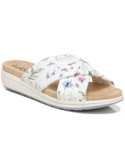 Lifestride Panama Womens Faux Leather Slip On Wedge Sandals In Blue