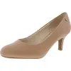 Lifestride Parigi Womens Solid Leather Kitten Heels In Tan Brown Faux Leather
