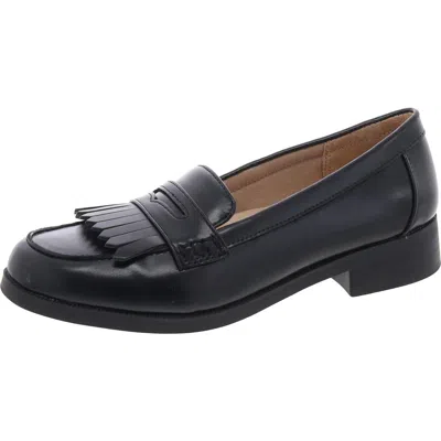 Lifestride Santana Womens Fringe Faux Leather Loafers In Black