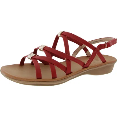 Lifestride Sierra Womens Strappy Faux Leather Wedge Sandals In Red