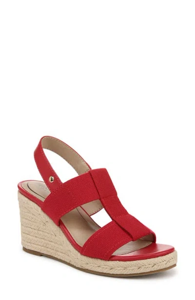 Lifestride Tallulah Espadrille Slingback Platform Wedge Sandal In Fire Red Fabric,faux Leather