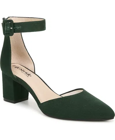 Lifestride Women's Admire Ankle Strap Dress Pumps In Tartan Green Fabric