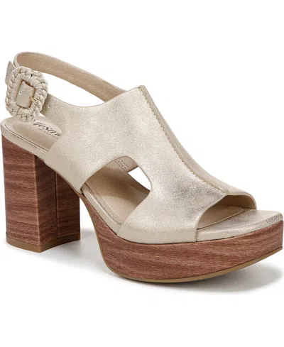 Lifestride Women's Audra Open Square Toe Block Heel Platform Sandals In Gold Faux Leather