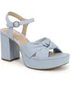 Lifestride August Ankle Strap Platform Sandal In Blue Faux Leather