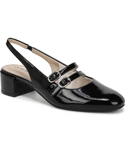 Lifestride Women's Beatrice Block Heel Slingback Pumps In Black Faux Patent