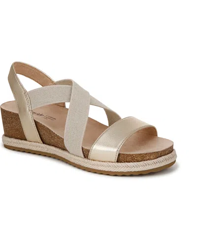 Lifestride Women's Breeze Strappy Wedge Sandals In Gold Faux Leather,fabric