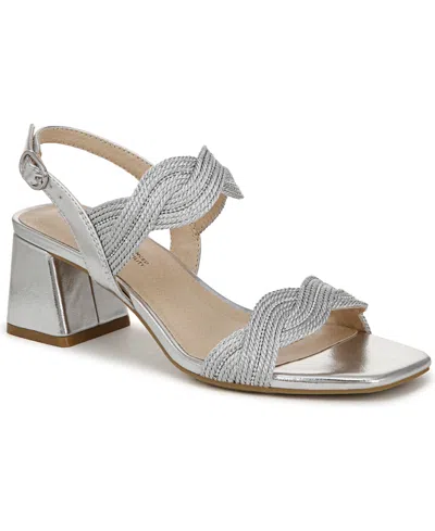 Lifestride Women's Charnelle Angled Block Heel Square Open Toe Slingback Dress Sandals In Silver