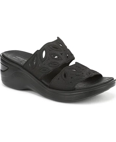 Lifestride Women's Delight Washable Slide Wedge Sandals In Black Shimmer Fabric