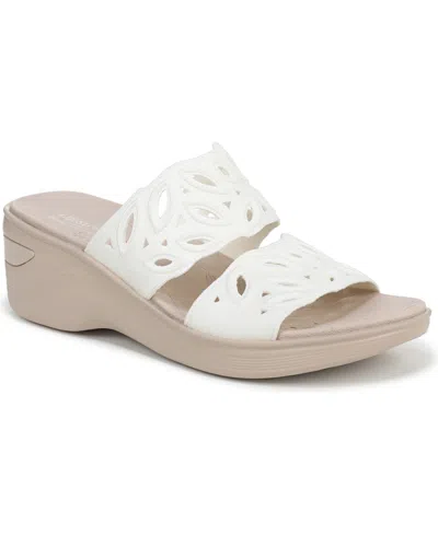 Lifestride Women's Delight Washable Slide Wedge Sandals In Bright White Shimmer Fabric