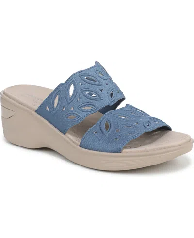 Lifestride Women's Delight Washable Slide Wedge Sandals In Elemental Blue Shimmer Fabric