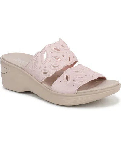 Lifestride Women's Delight Washable Slide Wedge Sandals In Peach Whip Shimmer Fabric