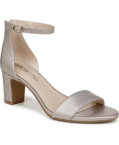 Lifestride Women's Florence Two Piece Block Heel Ankle Strap Sandals In Bright White Faux Leather