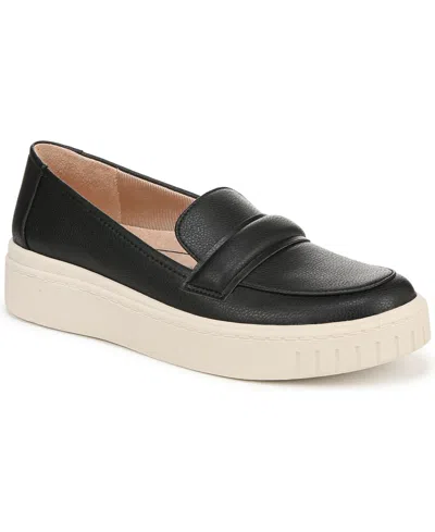 Lifestride Women's Geneva Closed Round Toe Platform Penny Loafers In Black Faux Leather