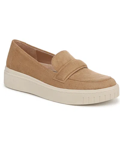 Lifestride Women's Geneva Closed Round Toe Platform Penny Loafers In Cuoio Taupe Microfiber