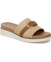 Lifestride Women's Genevieve Square Open Toe Slide Platform Sandals In Natural Tan Woven Fabric,faux Leather
