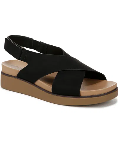 Lifestride Women's Georgina Square Open Toe Slingback Platform Sandals In Black Faux Leather