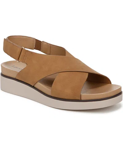 Lifestride Women's Georgina Square Open Toe Slingback Platform Sandals In Tan Faux Leather