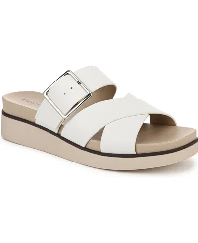Lifestride Women's Getaway Open Square Toe Platform Slide Sandals In Bright White Faux Leather