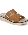 Lifestride Women's Getaway Open Square Toe Platform Slide Sandals In Tan Faux Leather