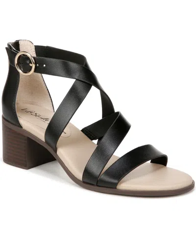 Lifestride Women's Heritage Strappy Block Heel Sandals In Black Faux Leather