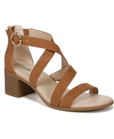 Lifestride Women's Heritage Strappy Block Heel Sandals In Tan Faux Leather