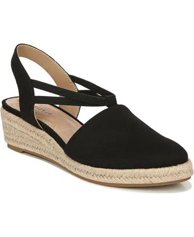 Lifestride Katrina 2 Womens Cushioned Footbed Canvas Wedge Sandals In Black Canvas