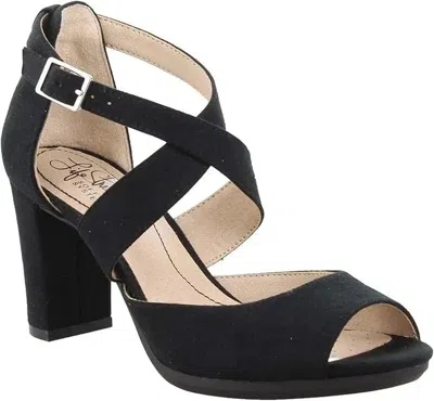 Lifestride Women's  Allison Sandals Black Microsuede Peep Toe Ankle Strap Lion845