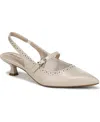 Lifestride Women's Marilyn Pointed Toe Kitten Heel Slingback Pumps In Cream Beige Faux Leather