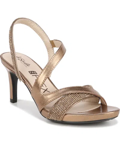 Lifestride Mia Glitz Strappy Dress Sandals In Bronze Faux Leather