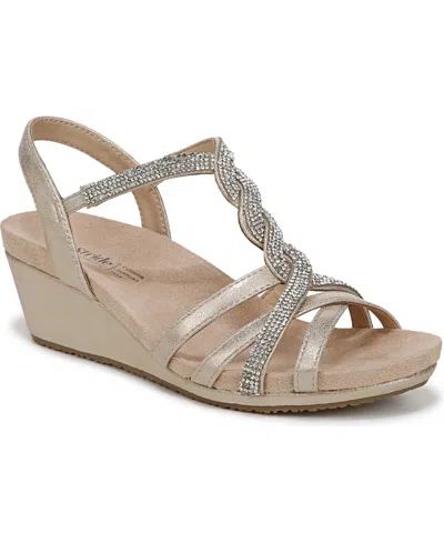 Lifestride Women's Miami Strappy Wedge Sandals In Platino Gold Faux Leather