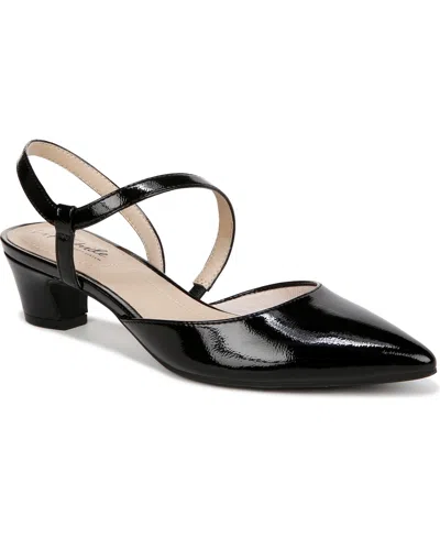 Lifestride Women's Minimalist Slingback Kitten Heel Pumps In Black Faux Patent