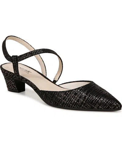 Lifestride Women's Minimalist Slingback Kitten Heel Pumps In Gunmetal Faux Leather