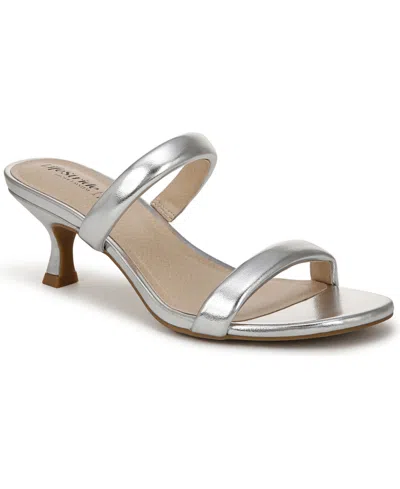 Lifestride Women's Nalani Open Round Toe Slide Dress Sandals In Silver Faux Leather