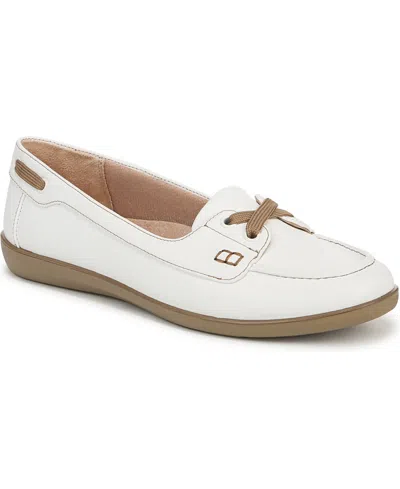 Lifestride Women's Nautical Boat Shoes In White Faux Leather