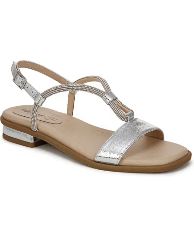 Lifestride Women's Radiant Square Open Toe Slingback Dress Sandals In Silver Faux Leather