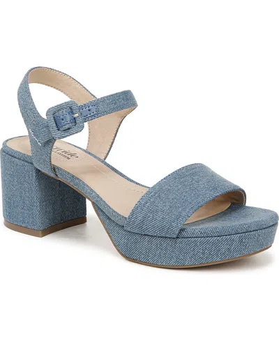 Lifestride Women's Rhythmn Platform Block Heel Sandals In Blue Denim Fabric