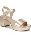 Lifestride Rhythmn Womens Metallic Ankle Strap Block Heel In Platino Gold Faux Leather