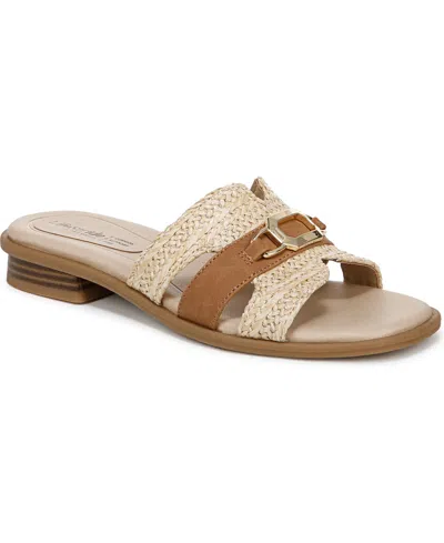 Lifestride Women's Royalty Bit Square Open Toe Slide Sandals In Natural Faux Leather,raffia Fabric
