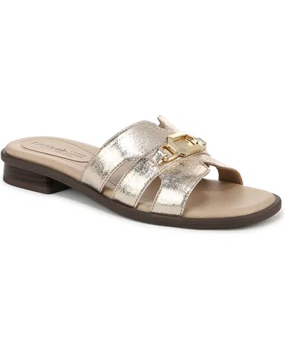 Lifestride Women's Royalty Bit Square Open Toe Slide Sandals In Platino Gold Faux Leather