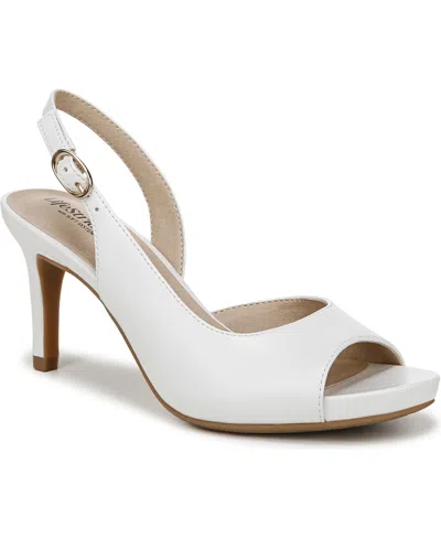 Lifestride Women's Teller 2 Slingback Peep Toe Pumps In Bright White Faux Leather
