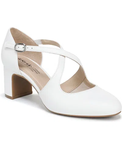 Lifestride Women's Tracy Crisscross Block Heel Pumps In Bright White Faux Leather